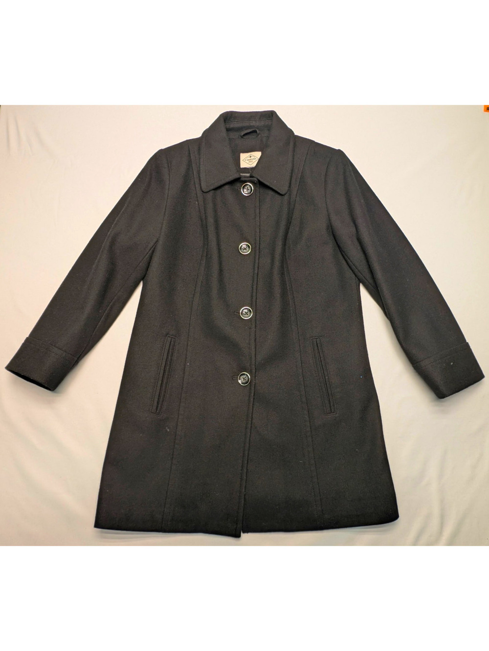 St. John's Bay Black Wool Blend Button-Front Lined Mid-Length Peacoat Sz M